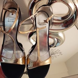 Stuart Weitzman Black and Rose Gold Heel Sandals